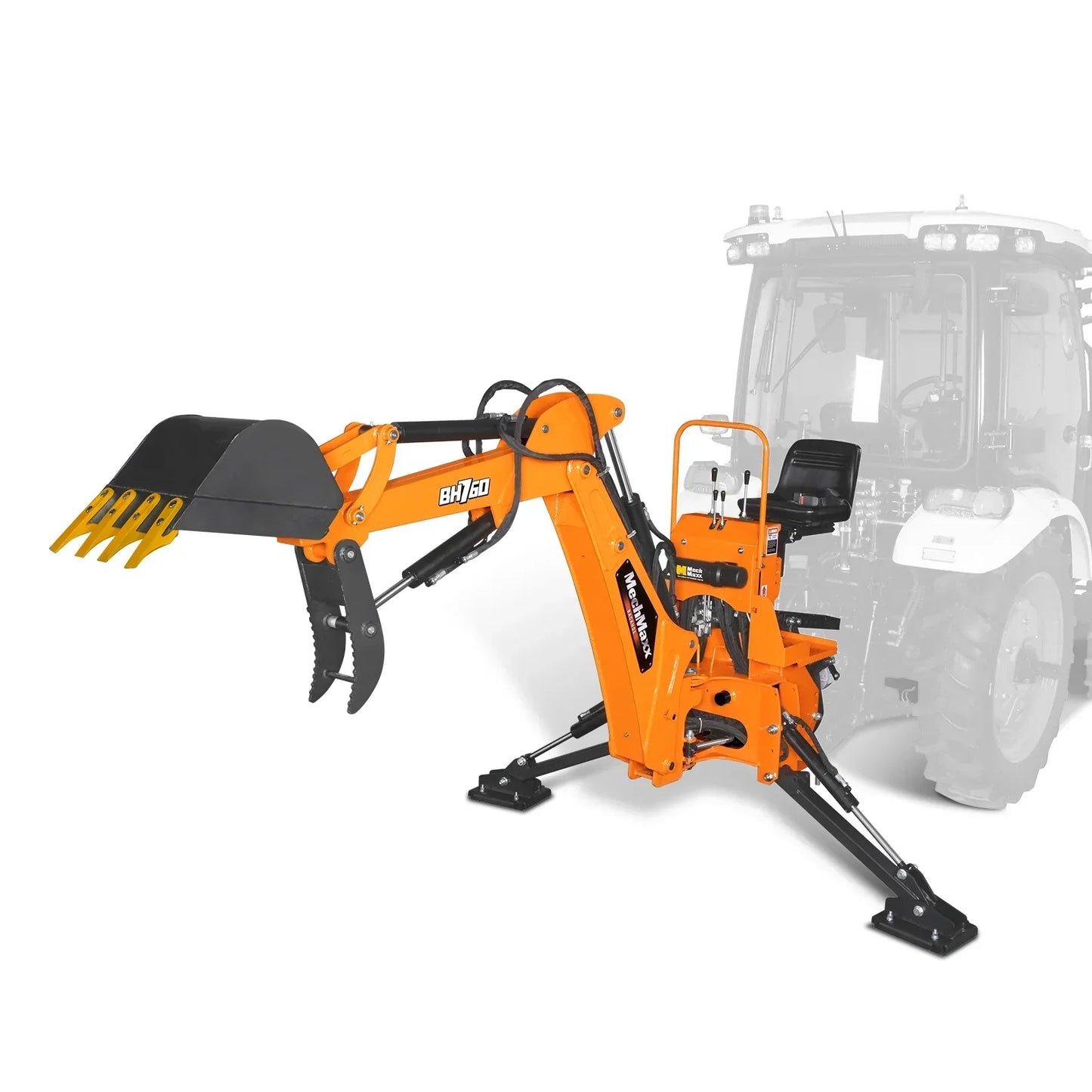 8' Tractor Backhoe Attachment with Hydraulic Thumb, 15" Bucket,  Self-Contained Pump, for 20-100 HP, Cat. 1&2 Tractor, BH760