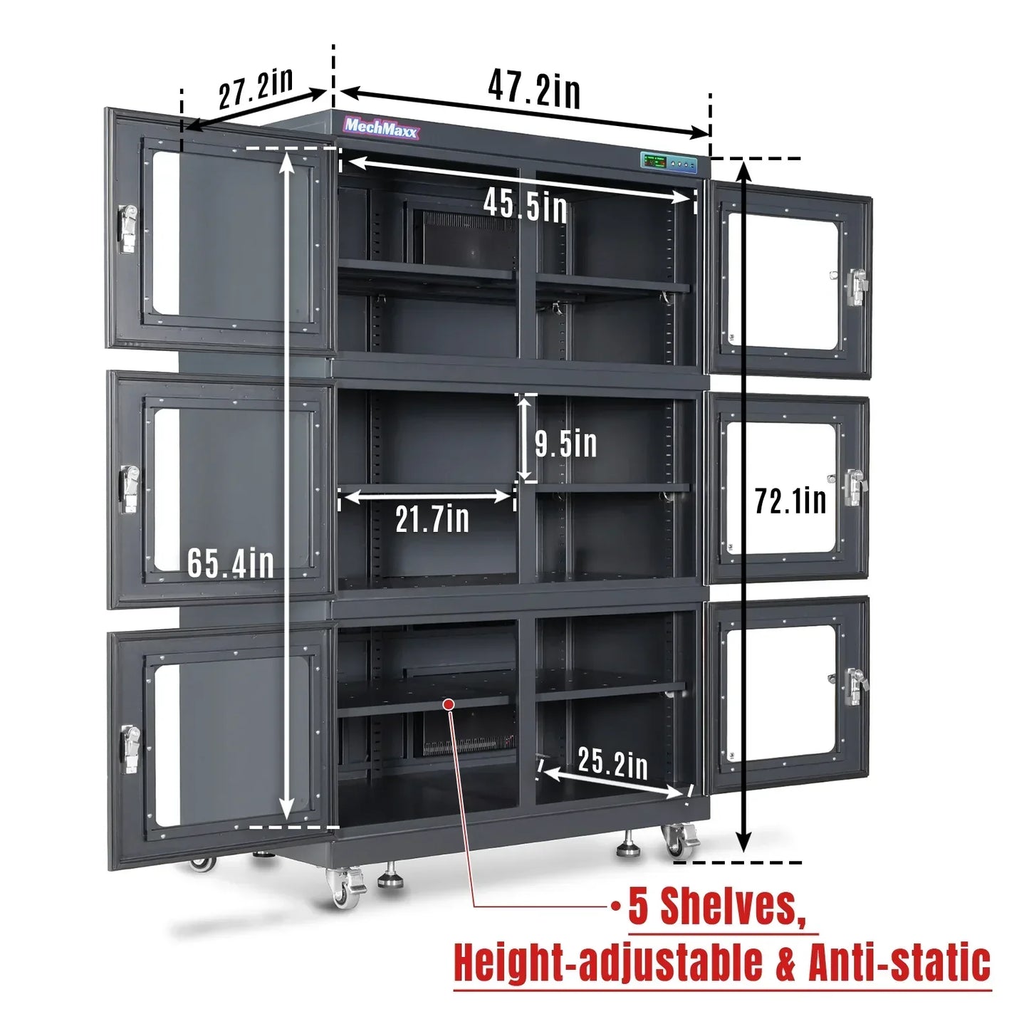 20-60% RH Electronic Dry Cabinet 1430L ESD Desiccator Cabinet Low Humidity Storage, EDC1430A-6