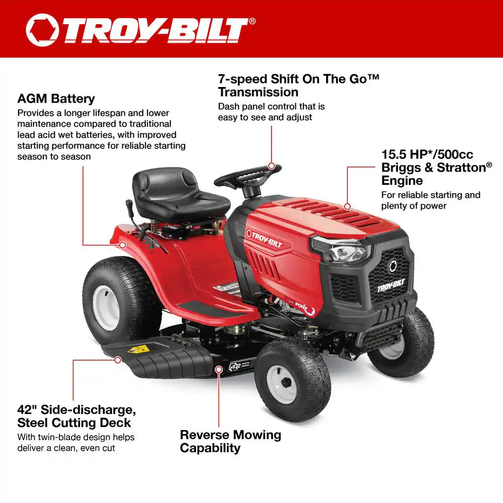 Pony 42 In. 15.5 HP Briggs and Stratton 7-Speed Manual Drive Gas Front Engine Riding Lawn Tractor