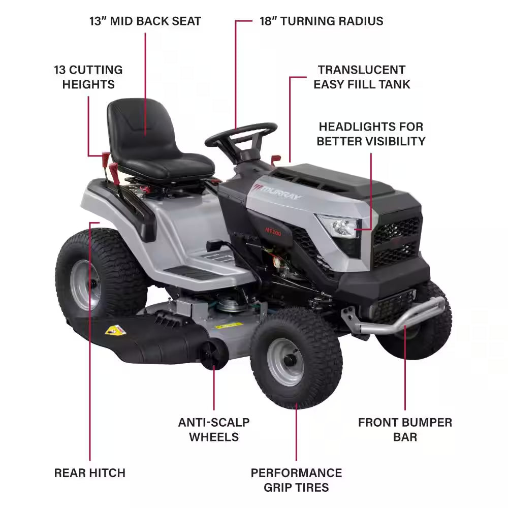 MT200 42 In. 19.0 HP 540Cc EX1900 Series Briggs and Stratton Engine Automatic Gas Riding Lawn Tractor Mower